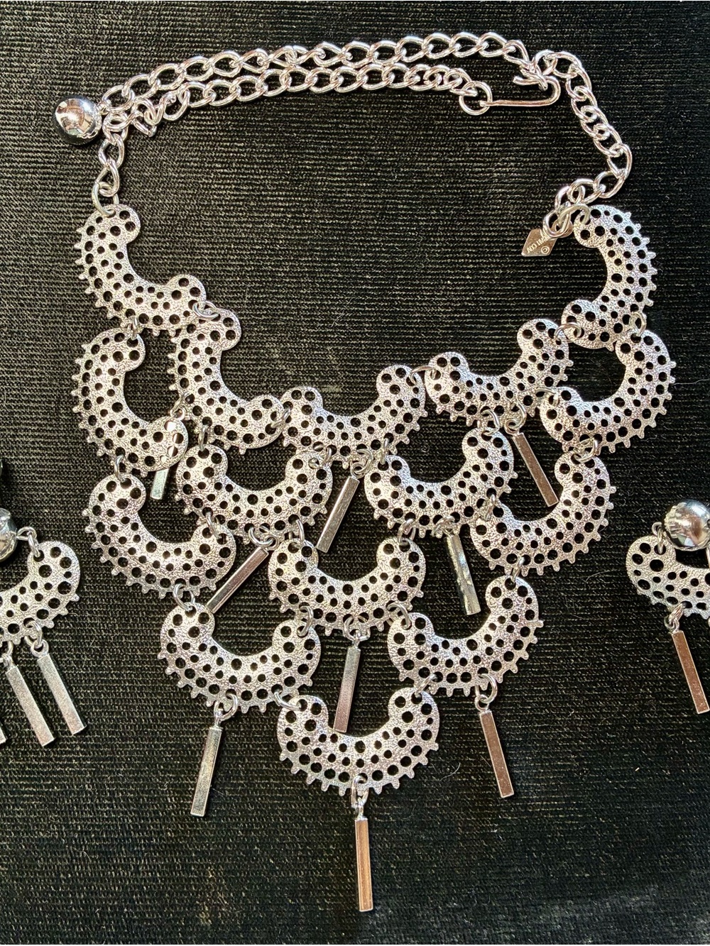 Vintage Silver Statement Bib Necklace and Clip on Earring by Sarah Coventry l